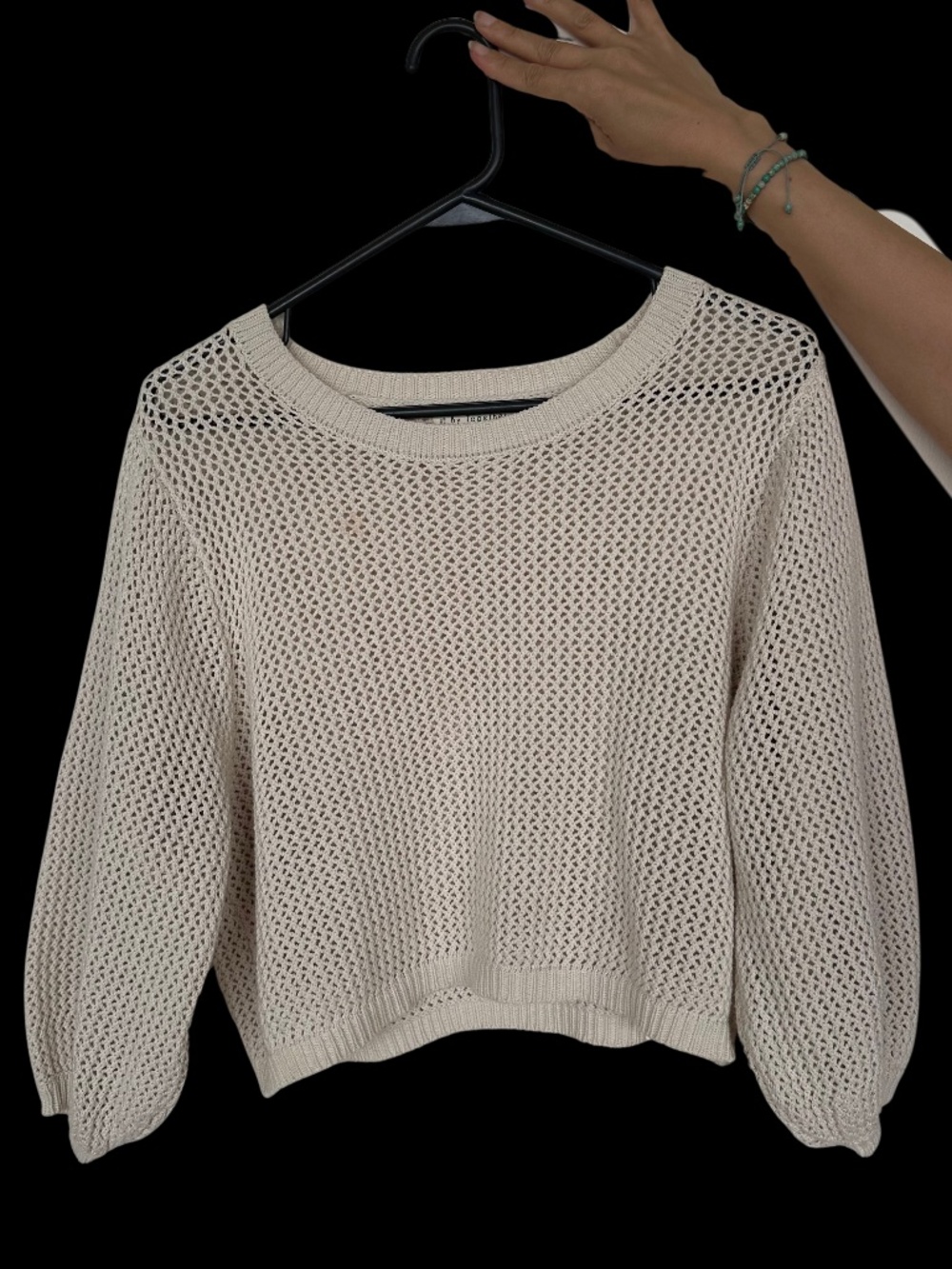 By Together Cream Open Knit Crochet Sweater | Boho Pointelle | S